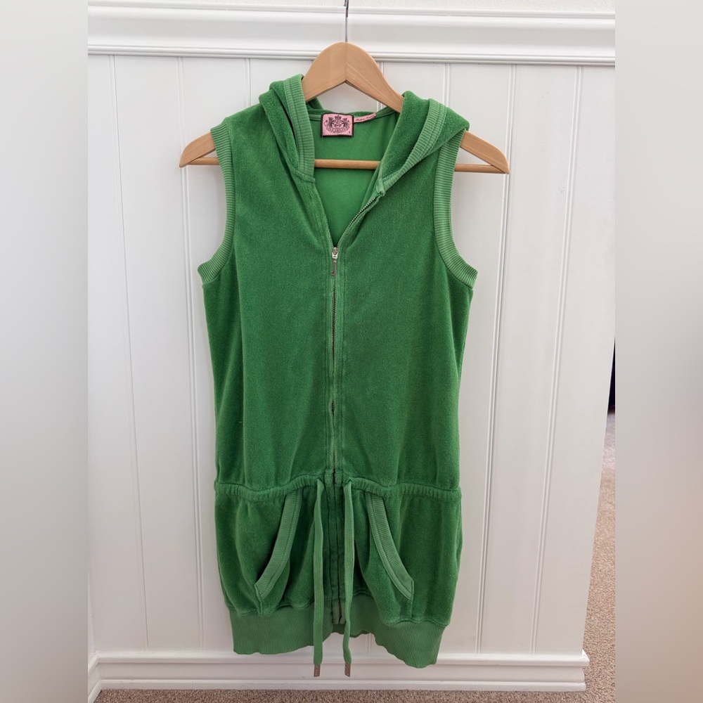 Vintage Juicy Couture Terry Sleeveless Hoodie Y2K Dress – Green Zip (Size S)